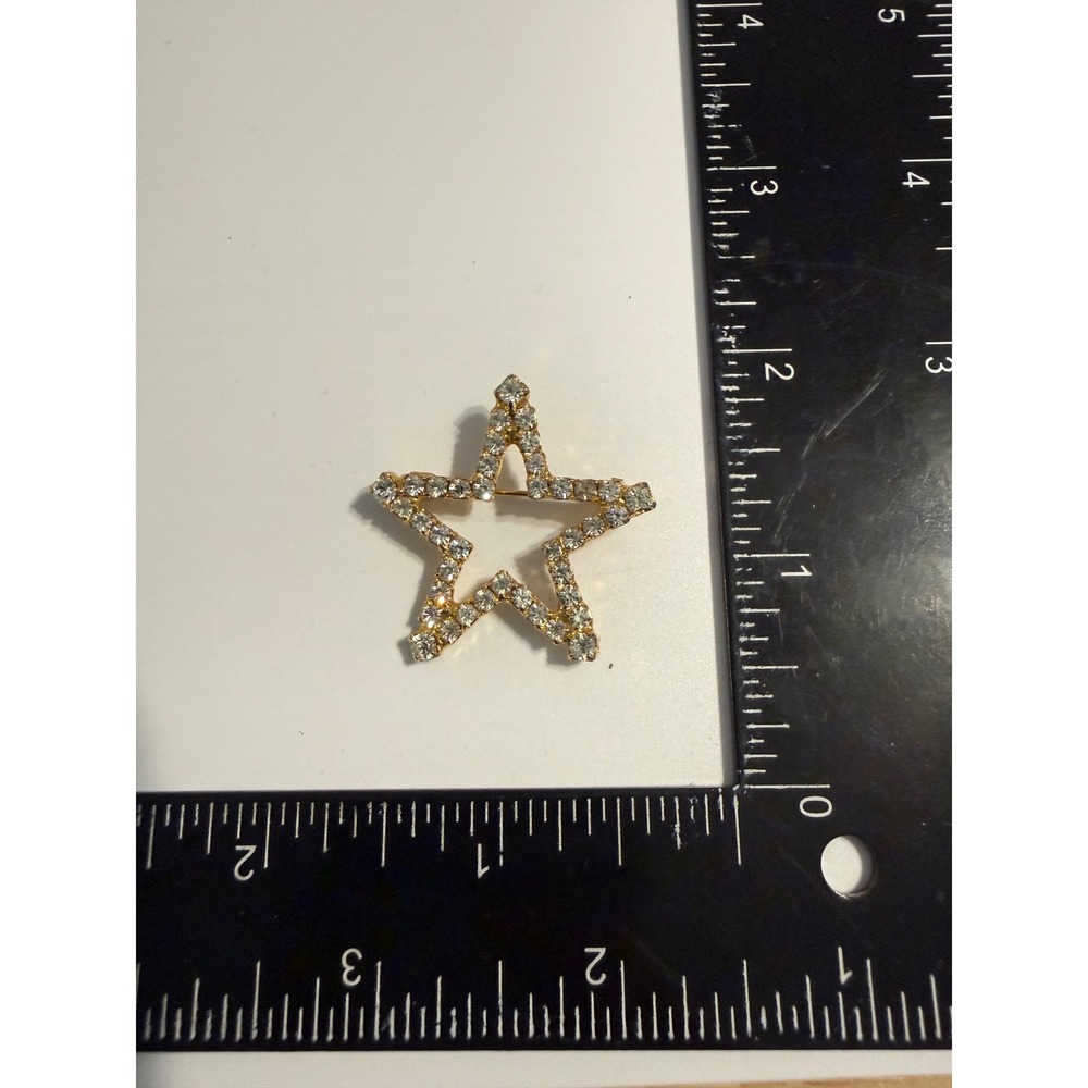 Vintage Gold Tone Clear Rhinestone Open Star Brooch Pin Celestial Jewelry